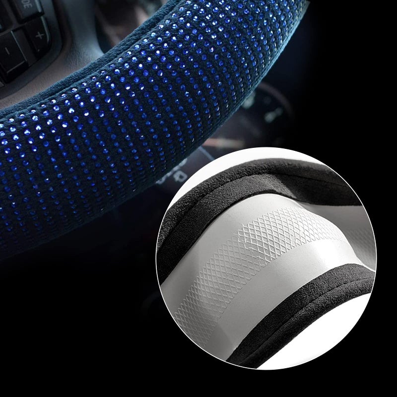 Valleycomfy Steering Wheel Cover for Women Men Bling Bling Crystal Diamond Sparkling Car SUV Wheel Protector Universal Fit 15 Inch (Black with Blue Diamond,Standard Size(14" 1/2-15" 1/4)) - Image 4
